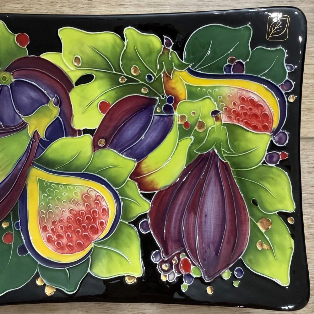 Blue Sky J McCall Rare Fig Serving Platter Black‎ Ceramic Fruit Tray Artsy 2004